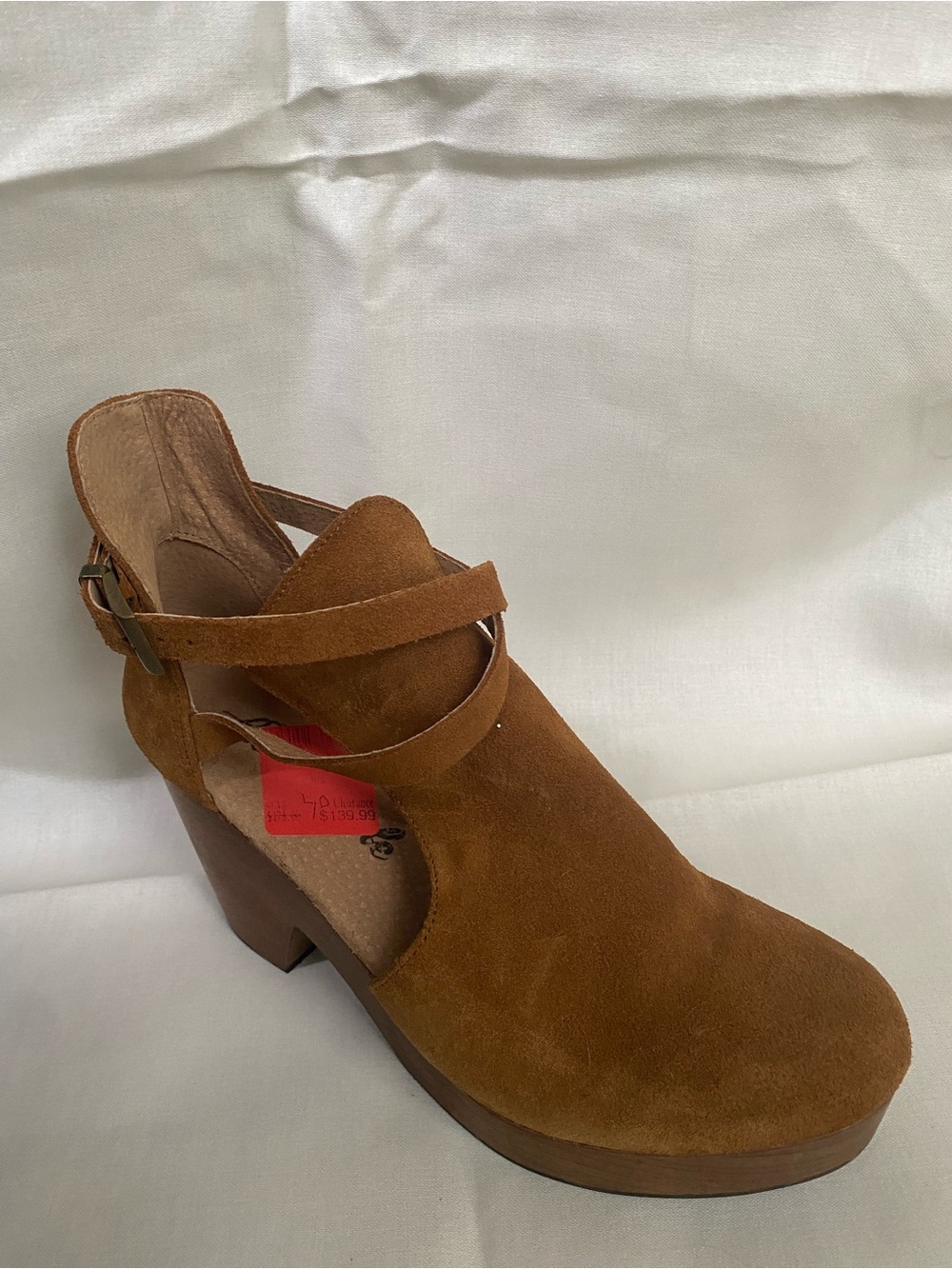 Free People Cedar Clogs Brown Suede Wooden Heel w/ Ankle Strap - Picture 4 of 8